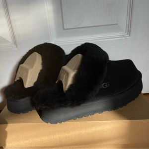 Platform black ugg slippers